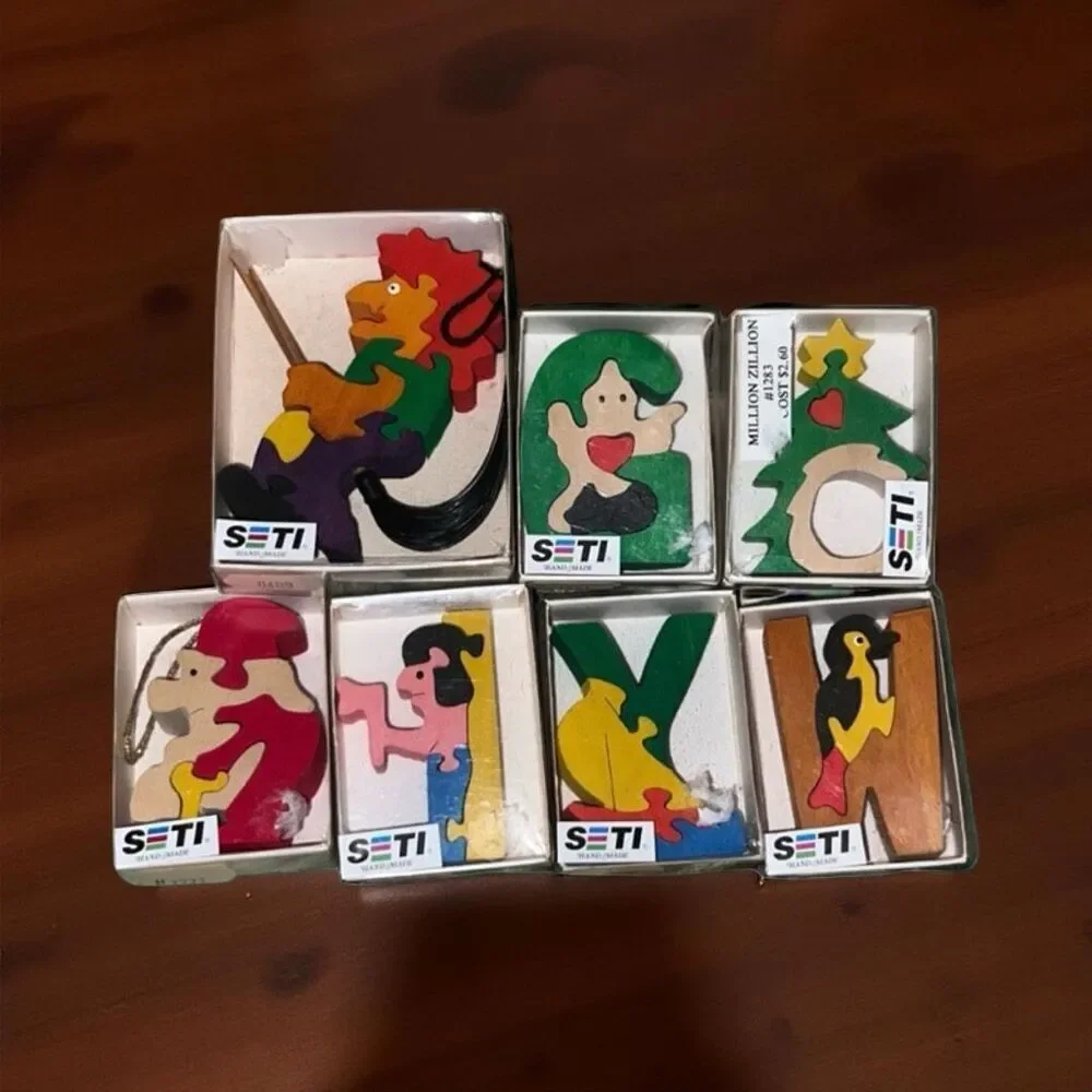 Set of 7 Seti Wooden Puzzles Letters, Holidays, Animals